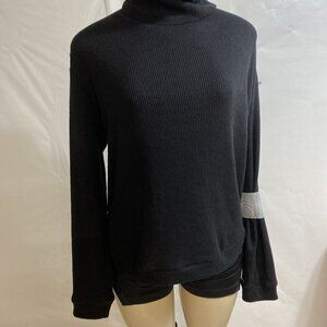 Peace Love World Women's Turtle Neck Lace-Up Sweater Knit Black Plus Sz M/L NWOT